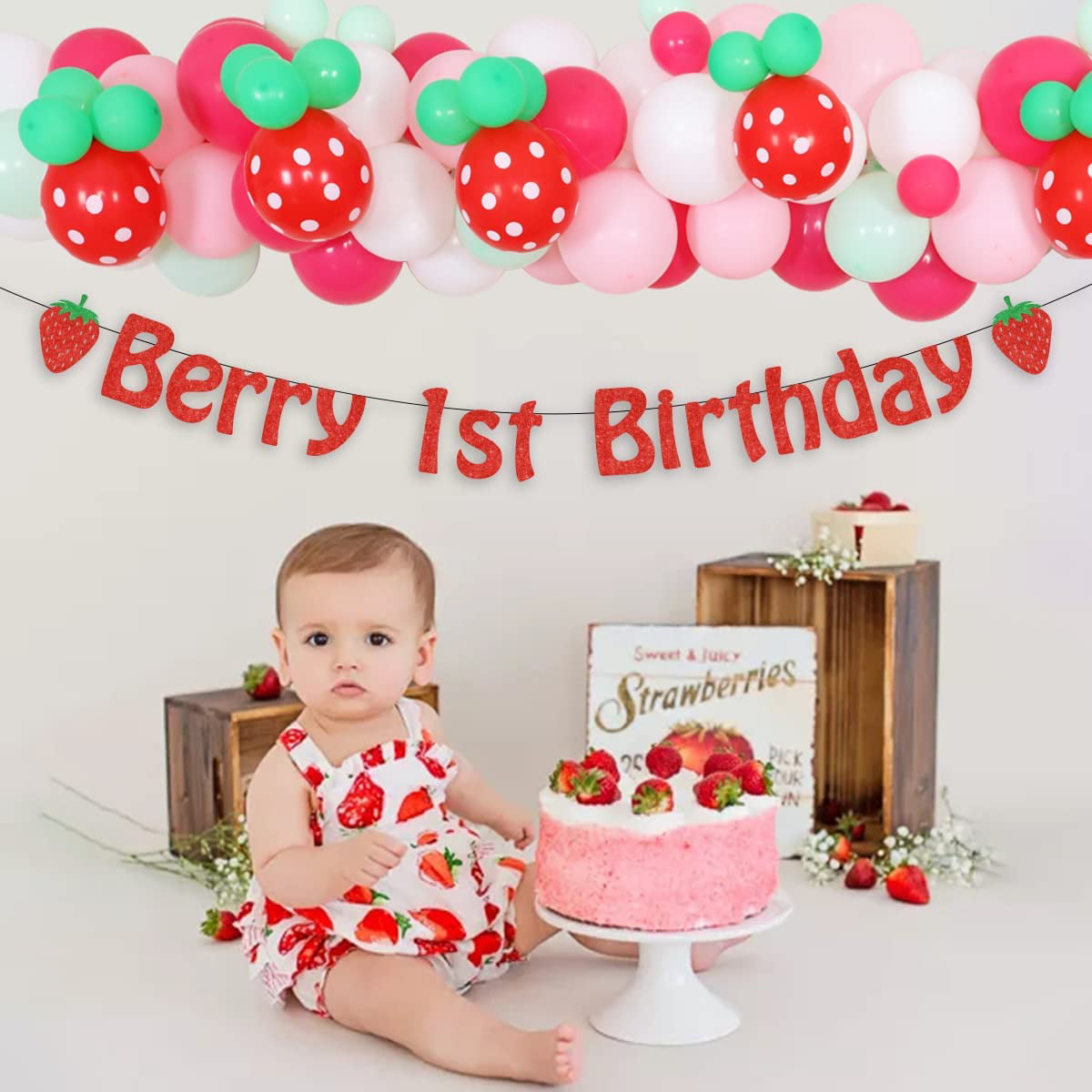 Strawberry 1st Birthday Decorations - Berry First Birthday Banner, Strawberry Balloon Garland Kit, Foil Balloons, Summer Fruit Strawberry Sweet One Birthday Party Decorations for Girls - Walmart.com