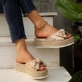 thumbnail image 4 of Xdegoge Espadrille Platform Sandals for Women Wedge Slides Slip On Peep Toe Cute Knotted Bowknot Decor Jute Sole Casual Summer Vacation Walking Footwear, 4 of 9