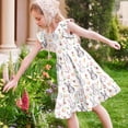 thumbnail image 6 of Girls Easter Dress Flutter Sleeve Tiered Ruffle Hem A-Line Bunny & Floral Print Polyester Spring Church Dress Multicolor for Kids Ages 5-14,Size 5 T, 6 of 7