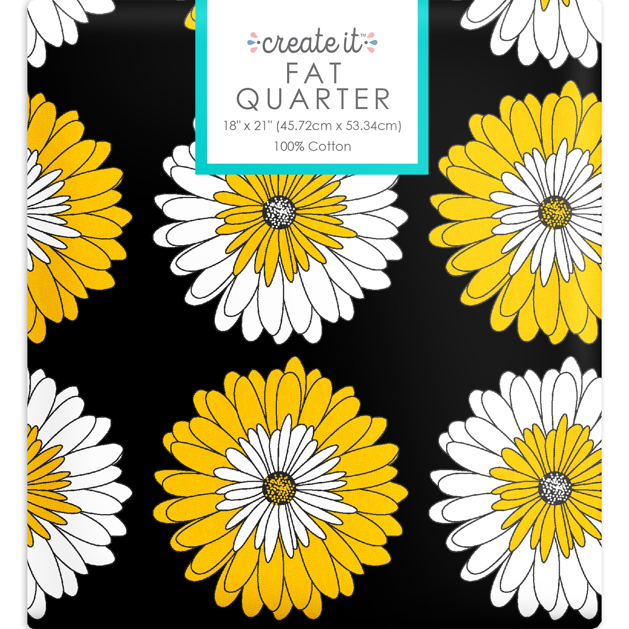 Create It 18"x21" Cotton Daisy Precut Sewing & Craft Fabric, Black 10 Pieces