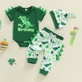 thumbnail image 2 of larppty Infant Baby Boy First Birthday Outfit Dinosaur Short Sleeve Romper Long Pants Hat One Year Old Boys Clothes, 2 of 4