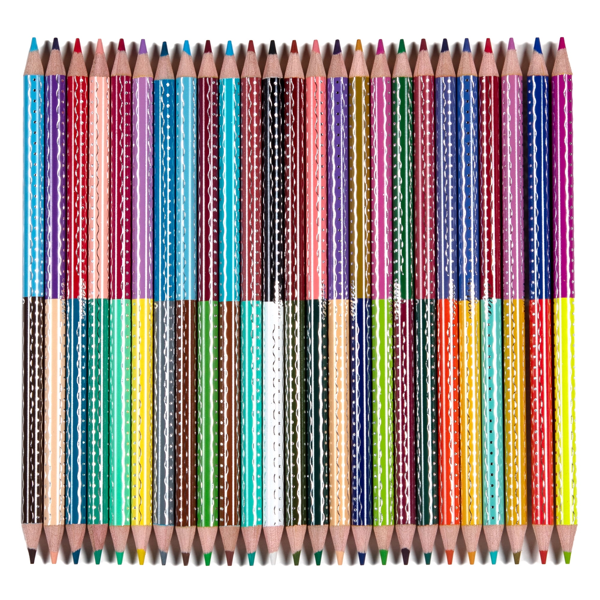 eeBoo: 25 Double-Sided Colored Pencils - Rainbow - 50 Vivid Colors, Stunning Canister, Silver Foil Accents, Artist Quality, Non-Toxic Art Supplies