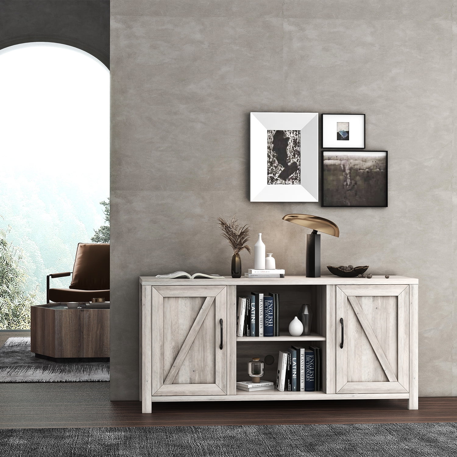 Kadyn 59 Inch Modern Farmhouse Double Doors TV Stand, Particle Board TV Console for TVs up to 65 Inches, Modern Media Console Entertainment Center with Two Doors, Antique Gray Kadyn 59 Inch Modern Farmhouse Double Doors TV Stand, Particle Board TV Console for TVs up to 65 Inches, Modern Media Console Entertainment Center with Two Doors, Antique Gray