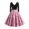 thumbnail image 5 of Valentine Day Dress for Women 1950S Retro Long Sleeve V-Neck Cocktail Dresses with Belt Love Heart Printing A-Line Dress 2026 Pink XL, 5 of 5
