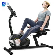Indoor Exercise Bike, Recumbent Exercise Bike for Adults Seniors Workout and Physical Therapy, Bluetooth Monitor Stationary Exercise Bikes with Adjustable Seat, Transport Wheels, TE184