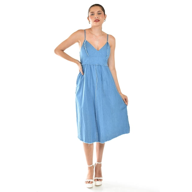 Vestido denim con detalle deshilachado Roman Fashion /Juvenil, 30736 (Mezclilla tono medio) azul G