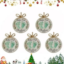 KOYPTL 5 Pcs First Christmas Ornaments Set Personalized Footprint Baby's First Christmas 2D Sea Glass Ornament Christmas Tree Hanging Ornaments New Born Baby Gift Xmas Gifts for New Dad New Mom