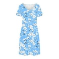 thumbnail image 3 of Uaswgudfs Women's Short Sleeve V-Neck Midi Dress​ - Summer Casual Floral Embellishment & Pockets, Knee-Length Soft Fabric & Versatile Style Sky Blue S, 3 of 7