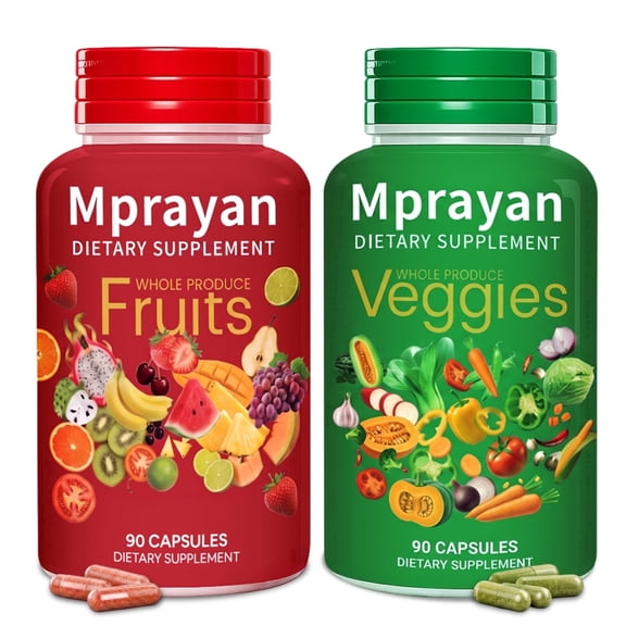 MPRAYAN Fruits & Veggies Whole Food Nutrition Supplement Capsules Herbal 180 Count 30-Day Supply