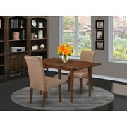 HomeStock Suburban Soiree 3Pc Kitchen Table With Linen Brown Fabric Parson Chairs With Mahogany Chair Legs