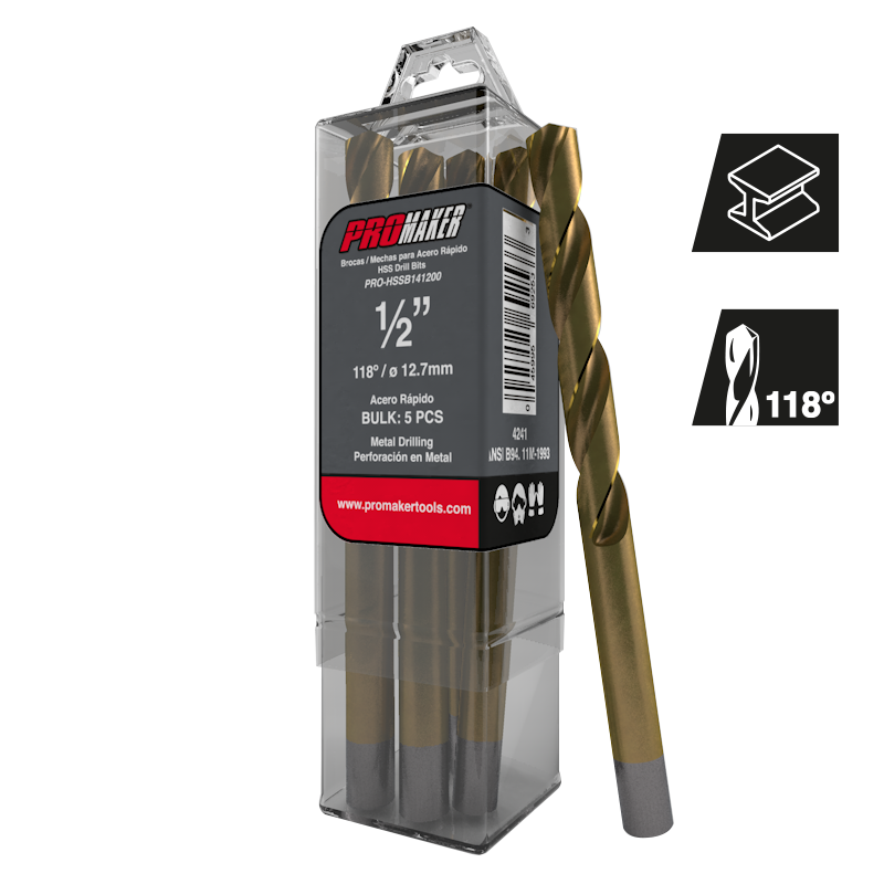 HSS Tip Metal Drill Bits 1/2 (5 PCs)