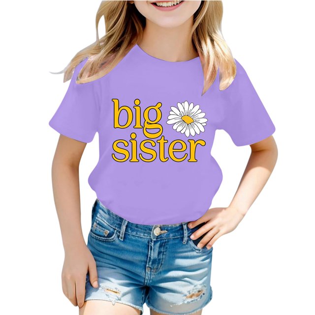 NINGMENG T-Shirts et Hauts pour Tout-Petites Filles, Imprimé de Lettres, Col Rond, Manches Courtes, Mode Décontractée, Hauts, Chandail, T-Shirts, Tenue Quotidienne, Violet, 3-4 Ans