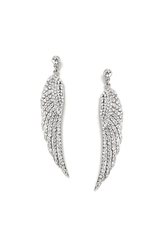 Rhodium Crystal Wing Shape Filled with Rhinestones Dangle Earrings