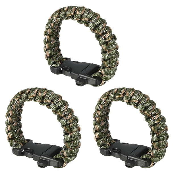 Pulseras de paracord de supervivencia Uxcell, paquete de 3 pulseras trenzadas con hebilla de plástico, camuflaje verde ejército