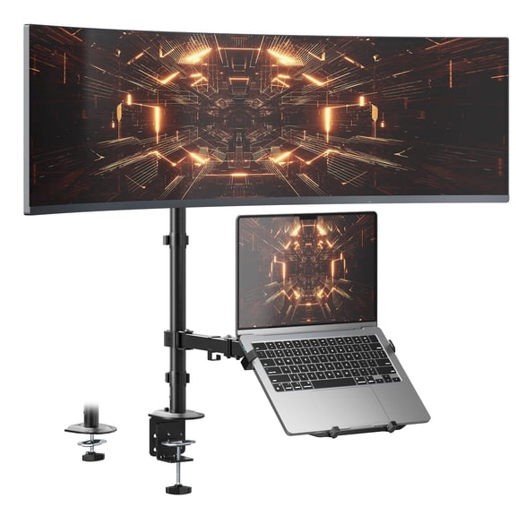PUTORSEN Monitor and Laptop Mount Stand for Max 49” Screen and 18” Notebook, Holds up to 44lbs, 2 Mounting Options