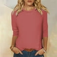 thumbnail image 2 of HCYSFG Women's 3/4 Sleeve Top with Plain Design Crewneck Casual T Shirt Solid Color Loose Fit Pullover Layering Base Chic Tee, 2 of 5