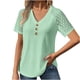 thumbnail image 2 of ICHUANYI Clearance Fashion Womens Casual Solid Color V Neck Lace Stitching Short Sleevet Tops Loose Blouses(Green, S) ICHUANYI WER2023080817584, 2 of 6