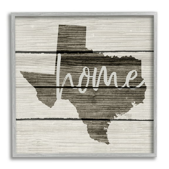 Texas Home Typography Map Typography Framed Art Print Wall Art, 17x17