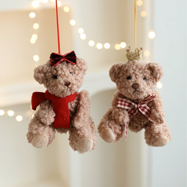 Artesanías Decorativas Osito de peluche pequeño, adorno navideño, marrón, suave, para decorar el árbol o colgar en el coche, 10,5 x 7,5 x 6,5 cm, 1 unidad JASKFLY