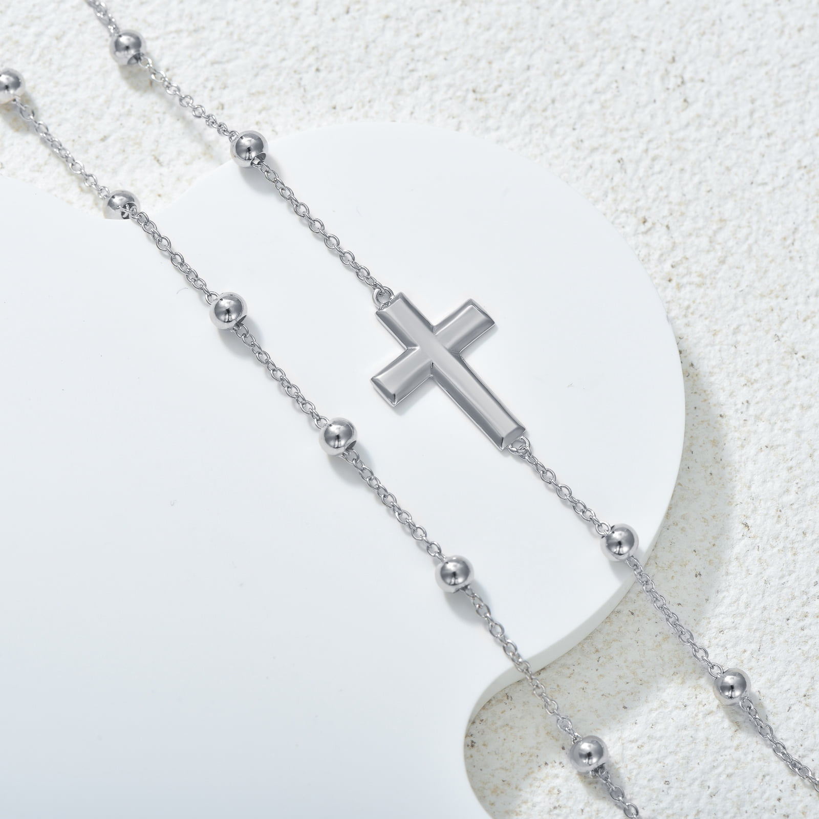 SOULMEET 925 Sterling Silver Cross Adjustable Anklet, Silver Lab Grown Anklet