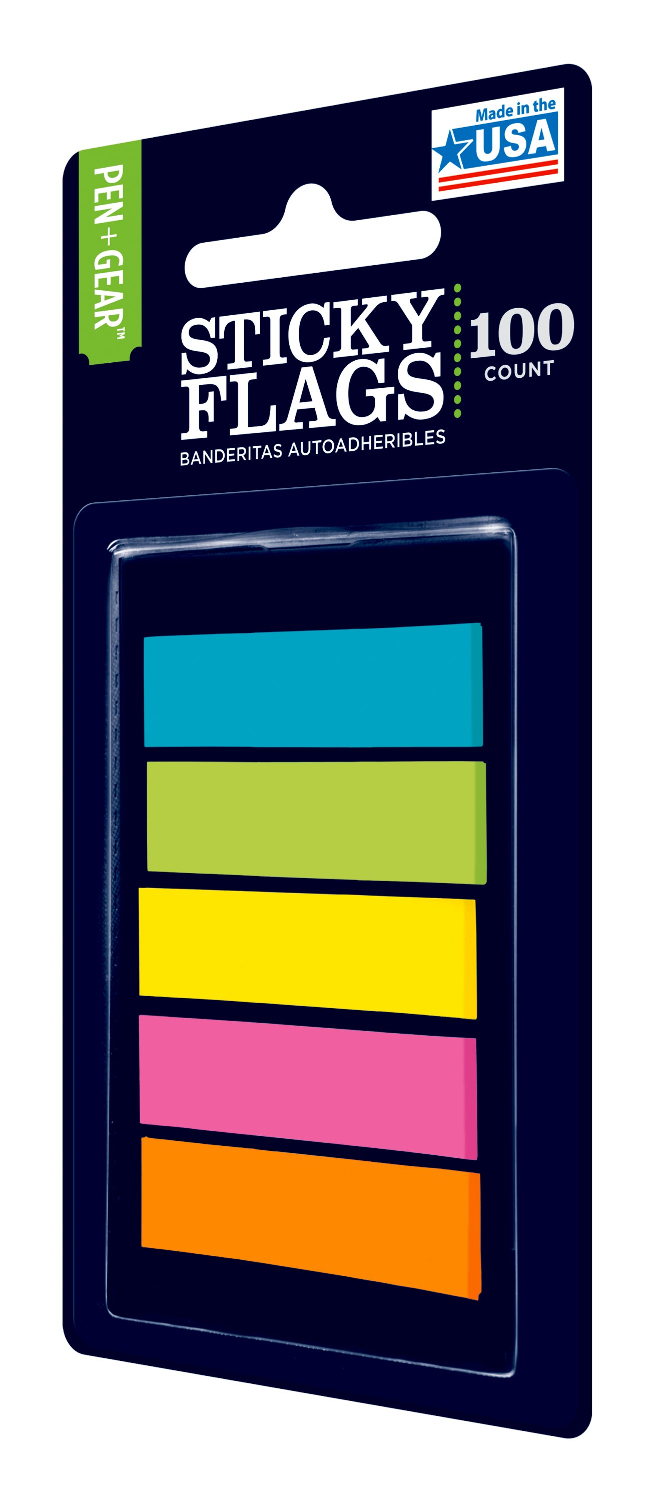 Pen + Gear Sticky Flags, Assorted Colors, 0.47in x 1.7in, 100 Flags