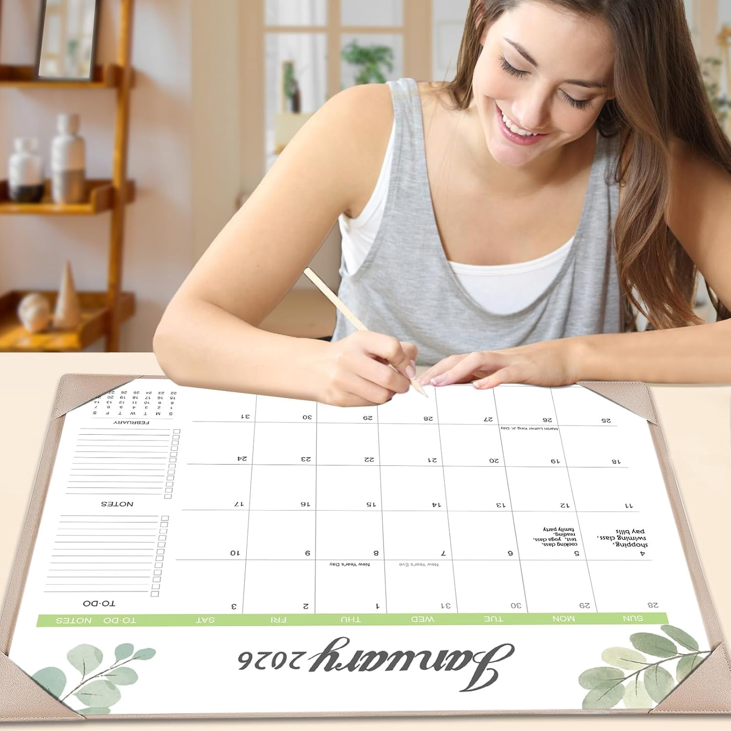 Desk Calendar 2026-2027 with Mat – 22" x 17" Large Pad Runs from January 2026 to June 2027, Office Supplies Desktop Monthly for Home &