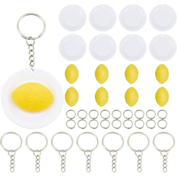 58pcs Omurice Keychain Making Kit Food Keychain Kit Imitation Omurice with Key Rings Jump Rings Miniature Food Dish Mini Leaf Food Cabochons for DIY Keychain Crafts Dollhouse Kitchen Decor