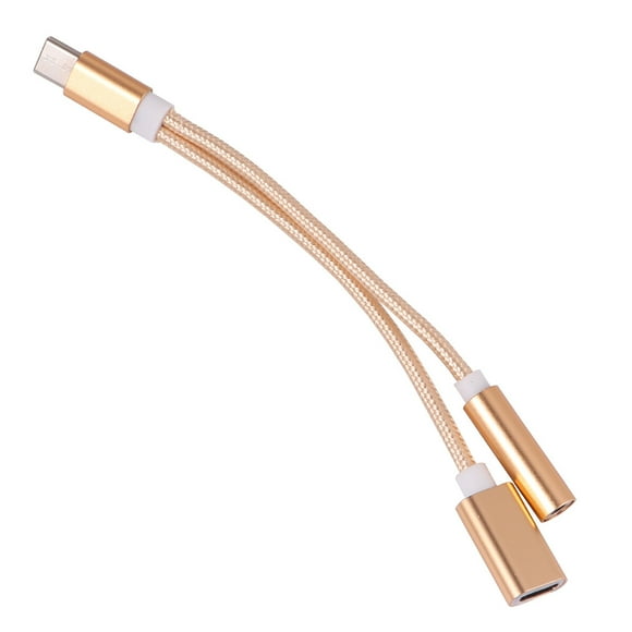 Adaptador de auriculares tipo C de moda, creativo, 2 en 1, convertidor de carga para auriculares (dorado)