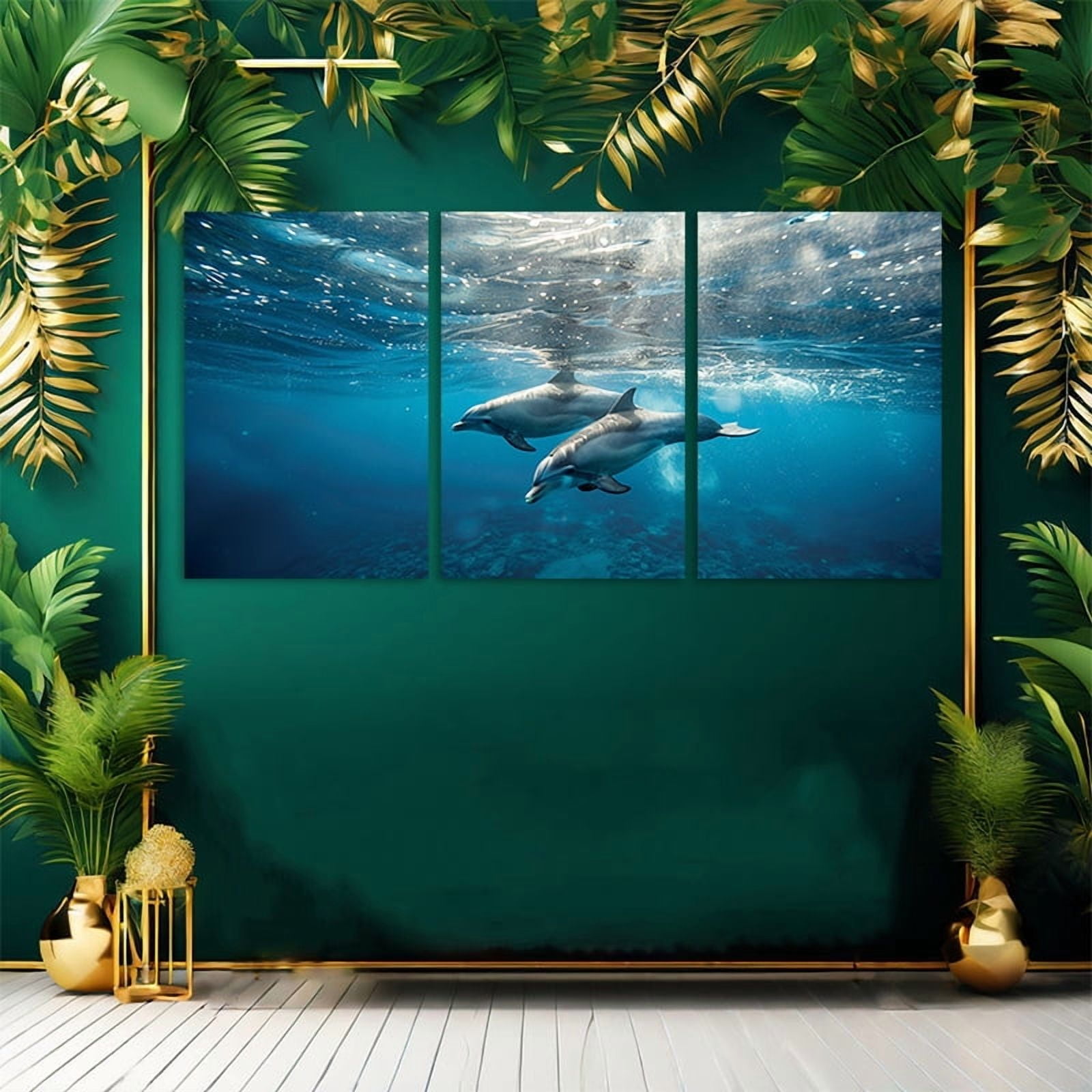 3 Sets of Dolphin Canvas Prints - Frameless Fabric Wall Art, 12x18 Inch Triptych, Ocean Scene with Mother & Youngsters, Ideal for Bedroom & Living Room Decor, Indoor/Outdoor Use, Dolphin Decor