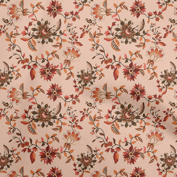 oneOone Velvet Dark Peach Fabric Floral Quilting Supplies Print Sewing Fabric By The Yard 58 Inch Wide