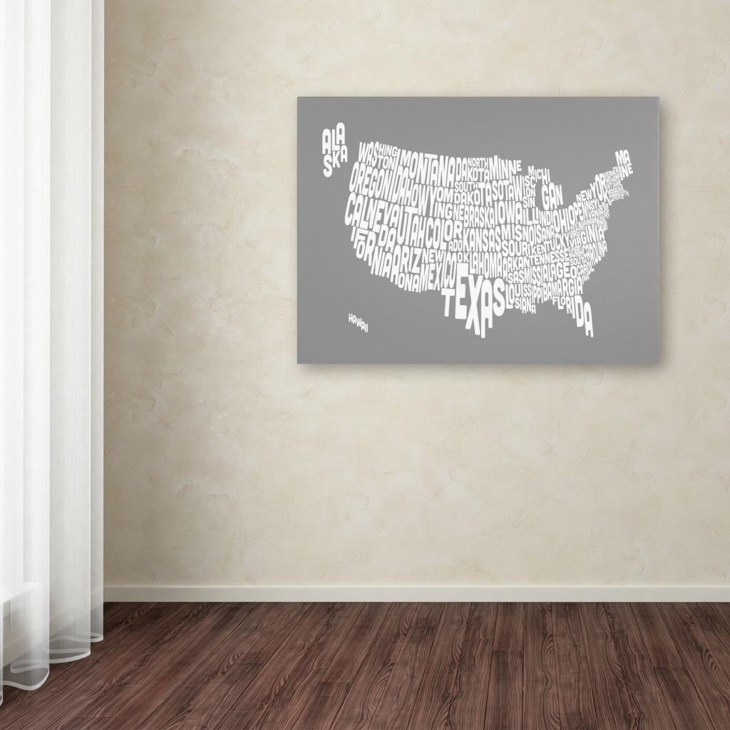 Trademark Art 'GREY-USA States Text Map' Canvas Art by Michael Tompsett