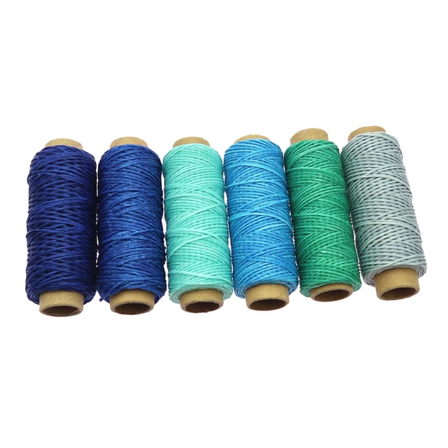 6pcs 50M Línea de costura de cuero Hilo de cera encerado Mano DIY Herramienta de artesanía de cordón de costura Azul Soledad Hilo de cera plana