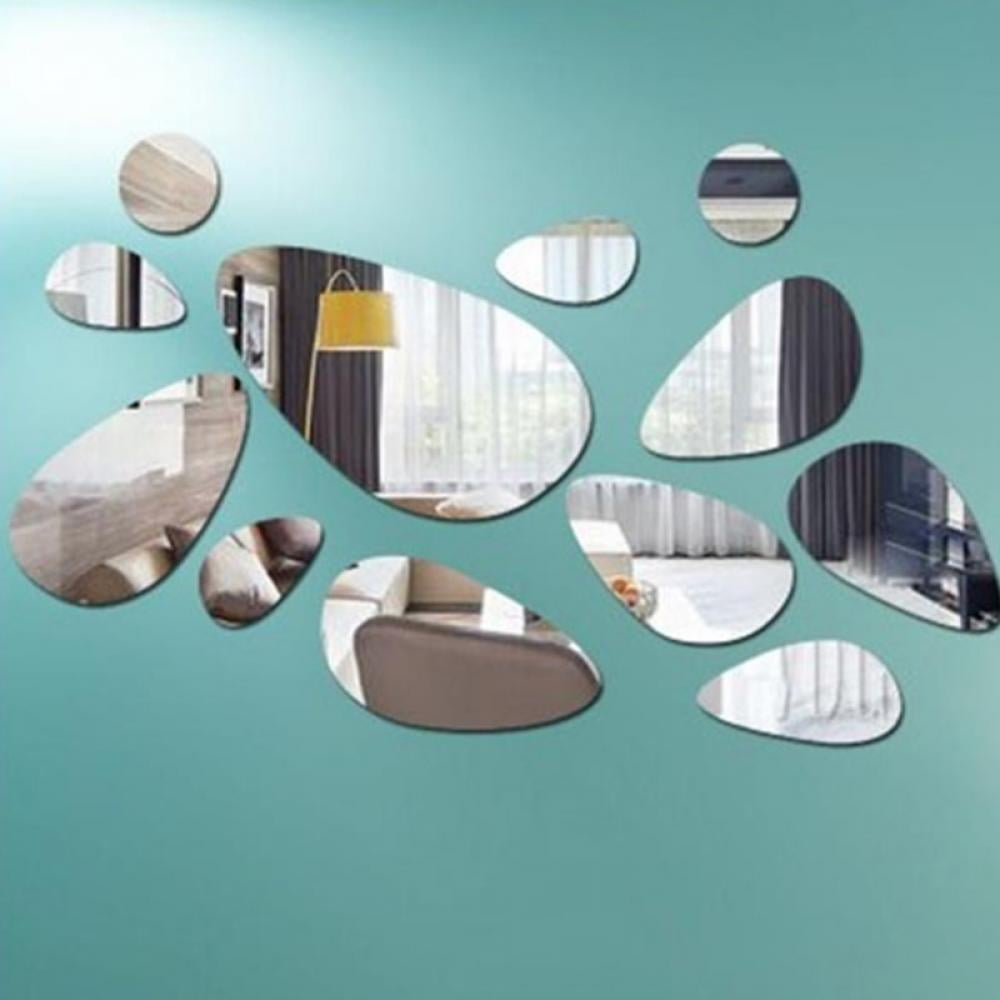 Velocity 18 pc Peel and Stick Self-Adhesive Silver Cobblestone Wall Mirror Decals