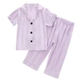 thumbnail image 3 of mgoYE Silk Satin Pajamas Set 6-12 Months Girls 2 Piece Pj Sets Short Sleeve Sleepwear Soft Button Loungewear for Kids Purple, 3 of 4