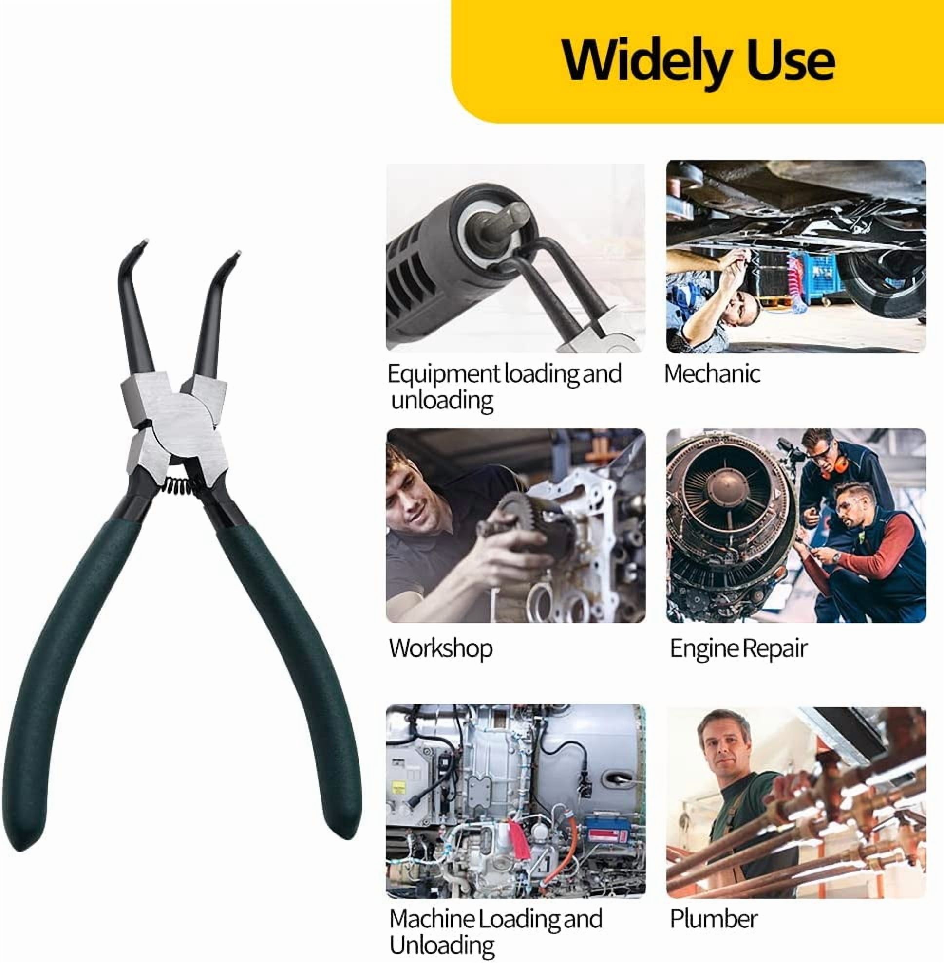 Snap Ring Pliers Set, 4pcs 7" Internal/External Circlip Pliers Kit with Straight/Bent Jaw, Heavy Duty Precision Spring Loaded Pliers for Ring Remover Retaining and Remove Hoses, Gaskets