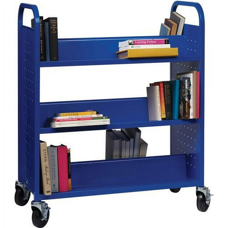Lorell Double-sided Book Cart - 6 Shelf - Round Handle - 5 Lorell Double-sided Book Cart - 6 Shelf - Round Handle - 5