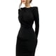 thumbnail image 2 of Vestido Ajustado de Otoño para Mujer, de Larga, con Cuello Redondo Fruncido y Corte Entallado, Vestido de Cóctel para Fiesta Negro M, 2 of 10