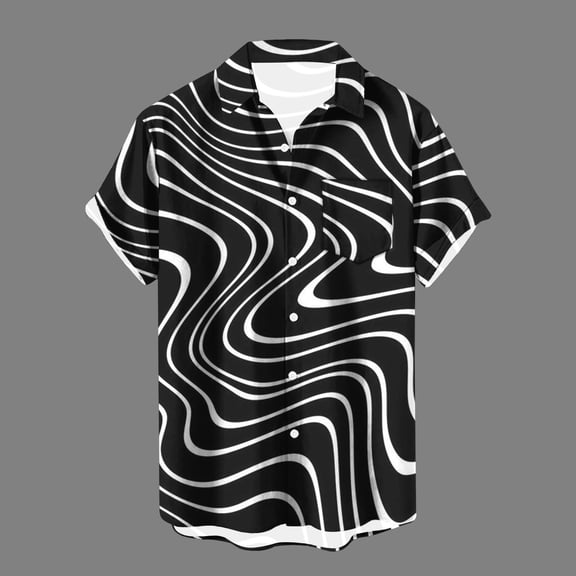 Njoeus White T Shirts for Men Boys Shirts Men's Fashion Striped Party T-Shirt Casual Pocket Shirts for Men Button Up Dress Shirt Work Tops Summer Blouse M-3Xl Short Sleeve Shirts for Men