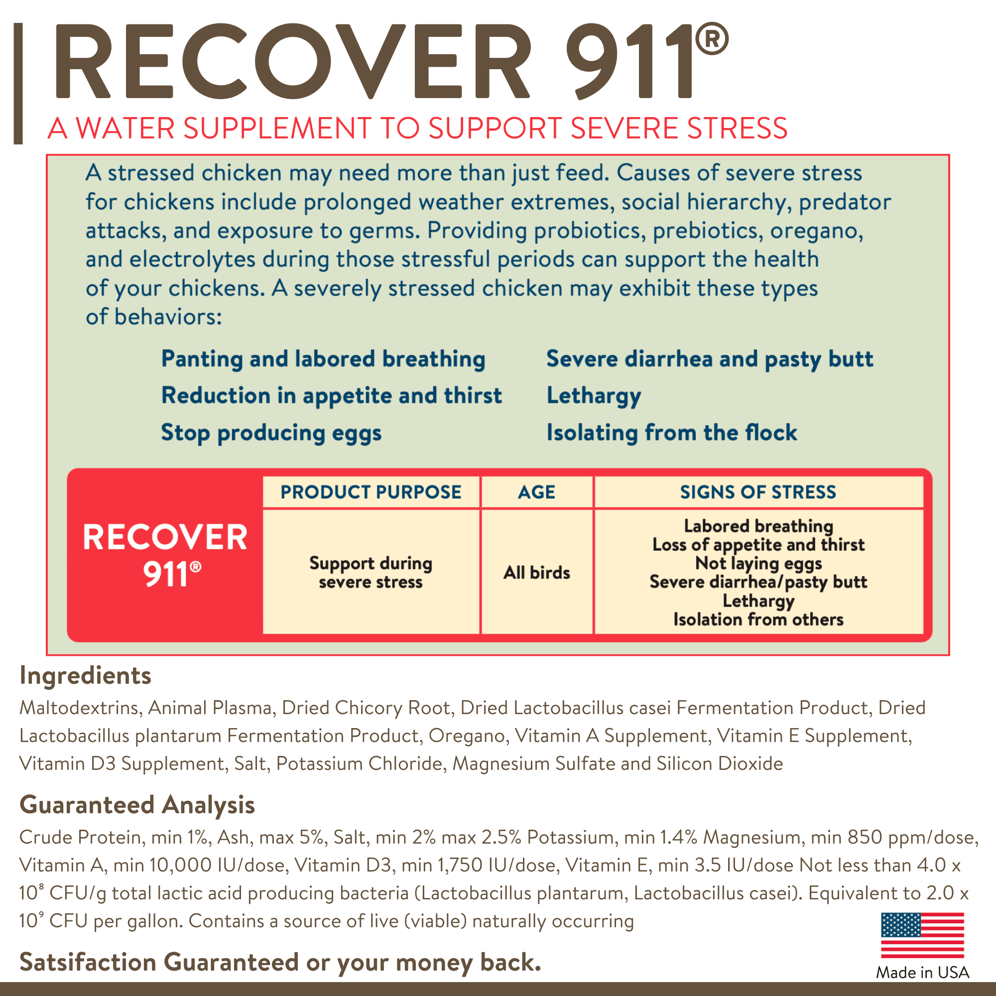 FlockLeader Recover 911 Poultry Supplement for Chickens, 2.5 Ounce