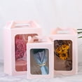 thumbnail image 2 of Xiao Hua Regalos, flores, cajas de regalo, bolsas de embalaje, cajas de regalo de mano con ventana transparente abierta, bolsos de regalo de flores (rosa + borde blanco, 25 * 18 * 35 cm), 2 of 5