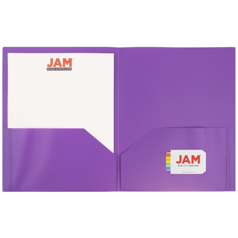 JAM PAPER Plastic 2-Pocket POP Folders – 9.5" X 11.5", 6-Pack In Assorted Colors, With Business Card Slot