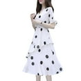 thumbnail image 4 of Robe Femme à Manches Courtes Mode Simple à Pois Jupe Trapèze Taille Haute à Col en V Robe Chandail, 4 of 6