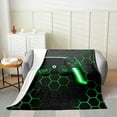 thumbnail image 2 of Game Blanket for Boys,Gaming Throw Blanket 40x50,Kids Gamer Neon Lights Gamepad Fleece Blanket for Teen Men Bedroom,Geometry Honeycomb Hexagon Flannel Blanket Sofa Bed Couch Decor,Green Grey, 2 of 5
