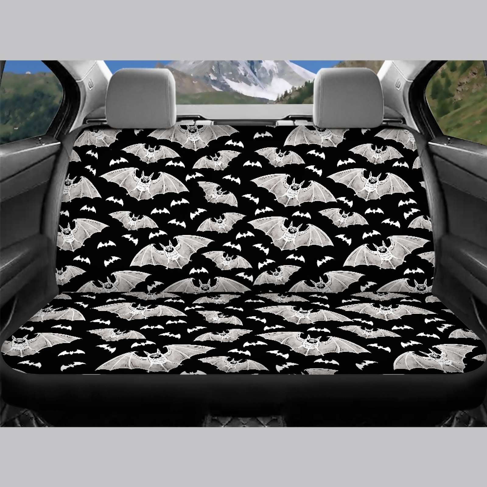 Renewold Bat Black Car Seat Covers Full Set, Front and Rear Bench Cover Protector Set Halloween Automobile Accessories Decor Universal Fit for Auto Truck Van SUV