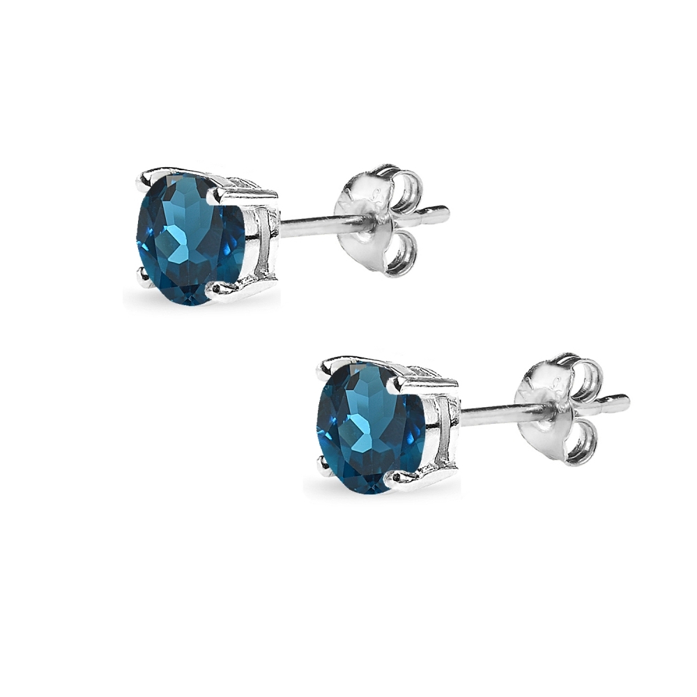 London Blue Topaz 5mm Round-Cut Solitaire Sterling Silver Stud Earrings