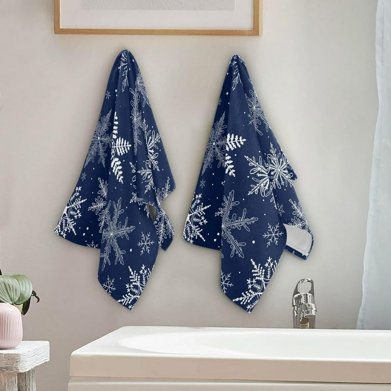 White Snowflakes Winter Doodle Hand Towels 2 PCS Blue Christmas