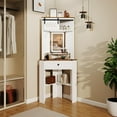 thumbnail image 4 of Small Vanity Desk Set with Lights and Mirror Makeup Vanities with Drawers for Corner Space White Farmhouse Make up Dressing Table with Storage Stool for Bedroom, 4 of 8