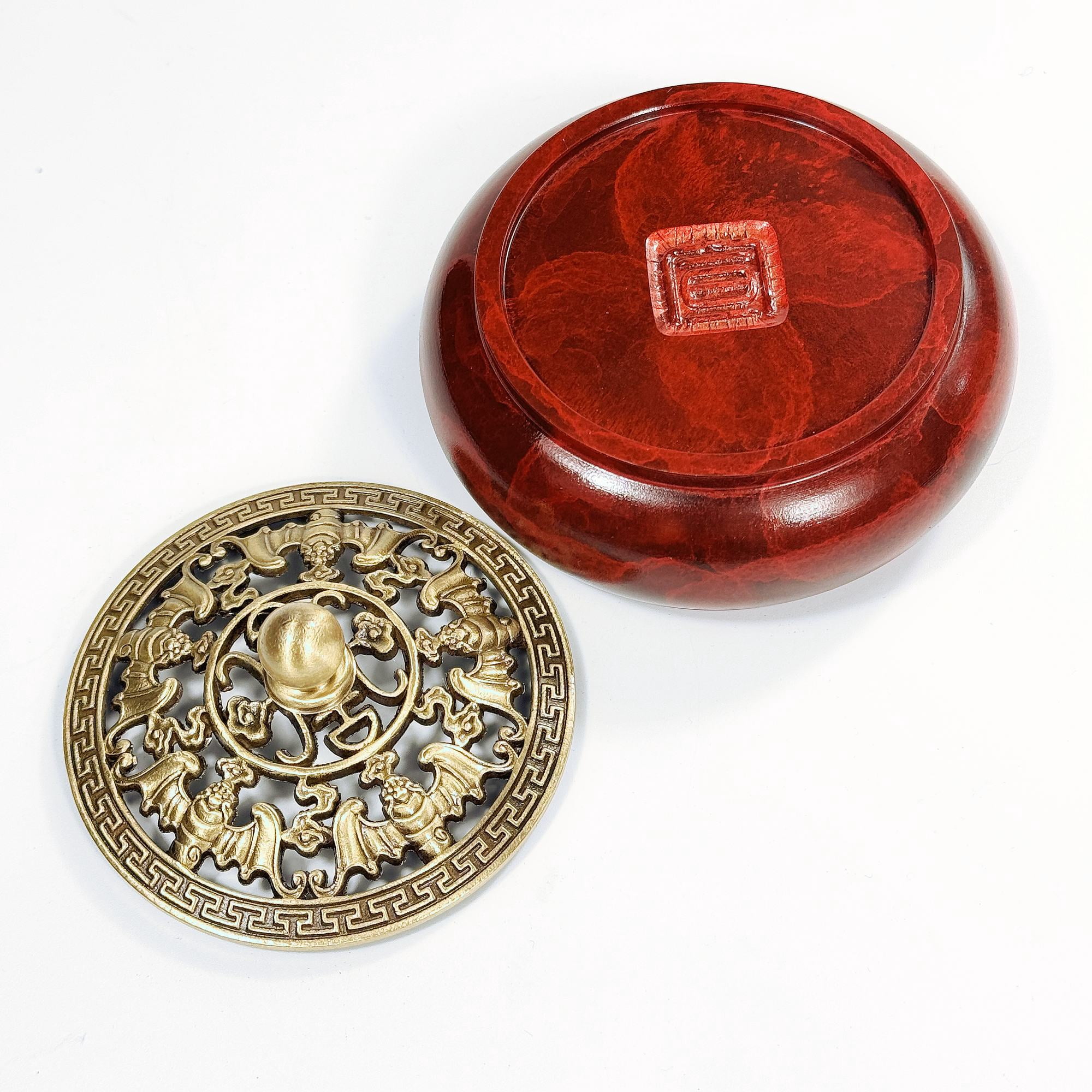 EngooBoly Brass Incense Burner with Holder and Fireproof Cotton, Red