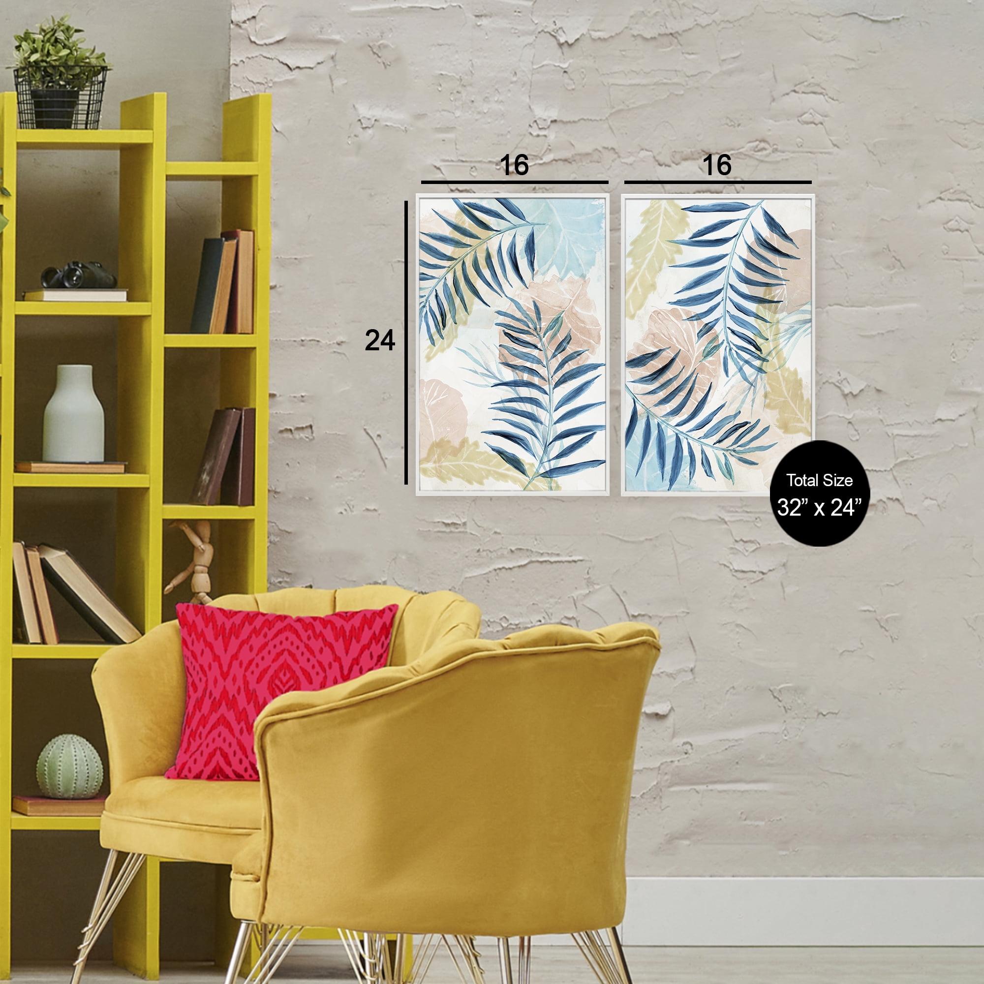 Stupell Industries Pastel & Blue Palm Fronds 2 Piece White Framed Giclee Art Set, design by Nan