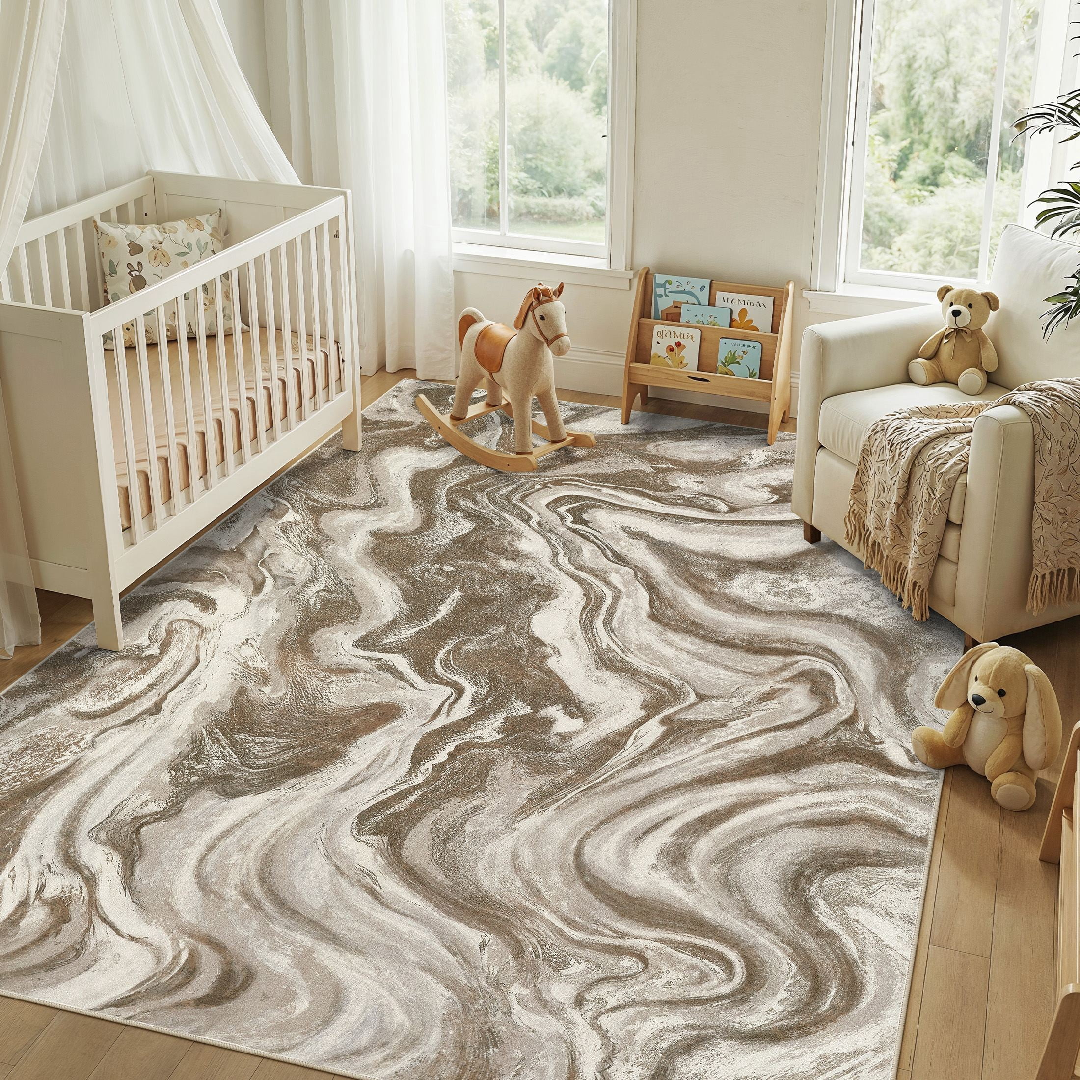 UERMEI 10'x12' Area Rugs for Living Room, Washable Non-slip Soft Indoor Modern Vintage Rug for Bedroom Dining Room Office Home Decor Carpet, Golden Brown
